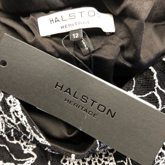 Halston Heritage Off the Shoulder Flounce Mesh Lace Embroidered Top 12 14 - Picture 7 of 8